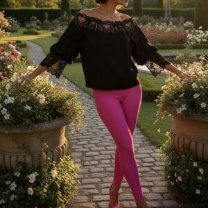 #A257  CQ by CQ  Romantic  Black Lace Off-Shoulder Chic Vintage Top NWOT  L